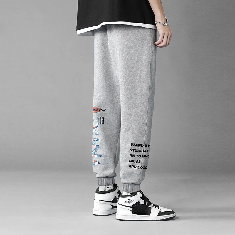 Man Sports Pants Black Cropped Trousers Graphic Autumn and Winter Tracksuit Sweatpants for Men Bottoms Slacks Training Big Size