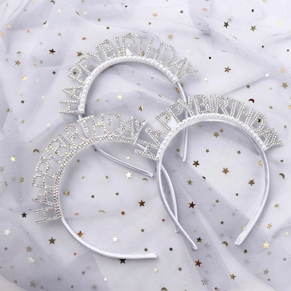 

Birthday Gift Birthday Decoration Letter Pearl Happy Birthday Headband Rhinestone Crown Female Jewelry Birthday Hair Hoop