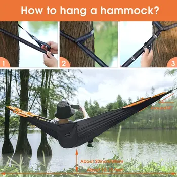 Large Camping Hammock with Mosquito Net 2 Person Pop-up Parachute Lightweight Hanging Hammocks Tree Straps Swing Hammock 4