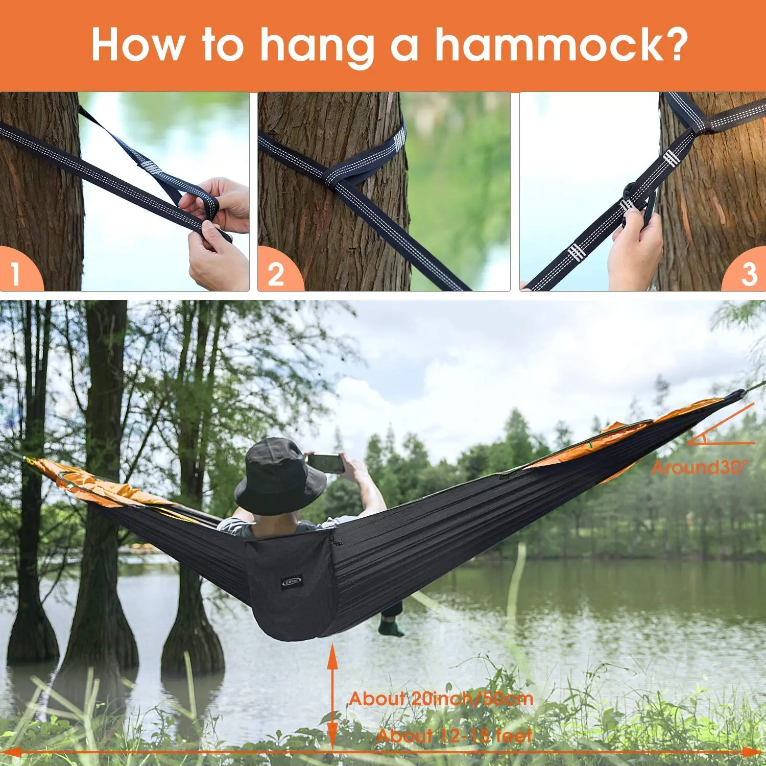 MLIA  Large Camping Hammock with Mosquito Net 2 Person Pop-up Parachute Lightweight Hanging Hammocks Tree Straps Swing Hammock