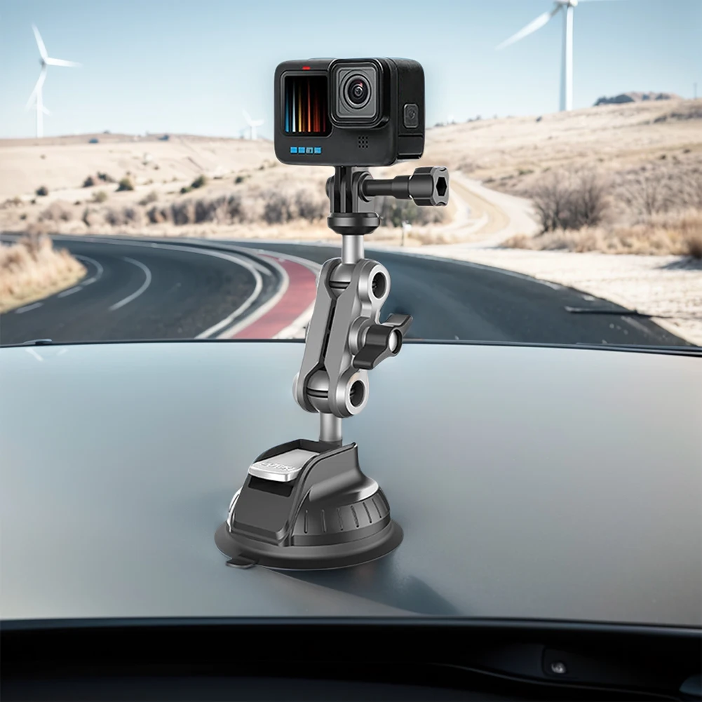 Adjustable Action Camera Dash Cam Mount with Suction Cup for Windshield