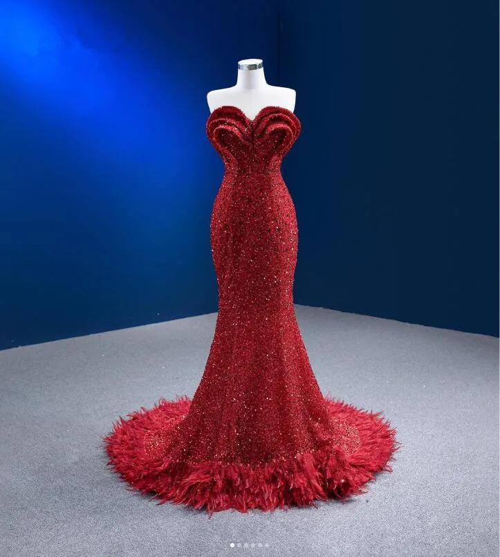 

Женское платье-Русалка для выпускного вечера, модель 2023 года, украшенное бисером, блестками, перьями, шлейфом, юбка-годе, со шнуровкой