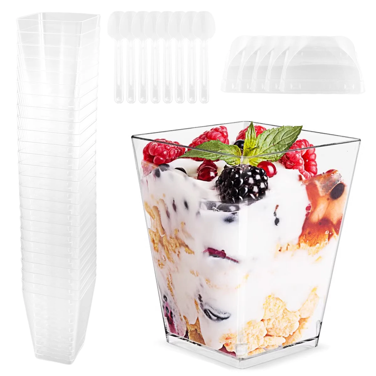 50 Tazze Dessert A Cuore Trasparenti - Set Riutilizzabili Per Mousse, Gelati E Party - Foto 3