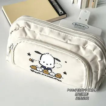 Astuccio Pochacco Flip Cover Off-White, Borsa per Penne di Alta Qualità per Studenti di Scuola Media e Superiore, Grande Capacità Multi-Strato