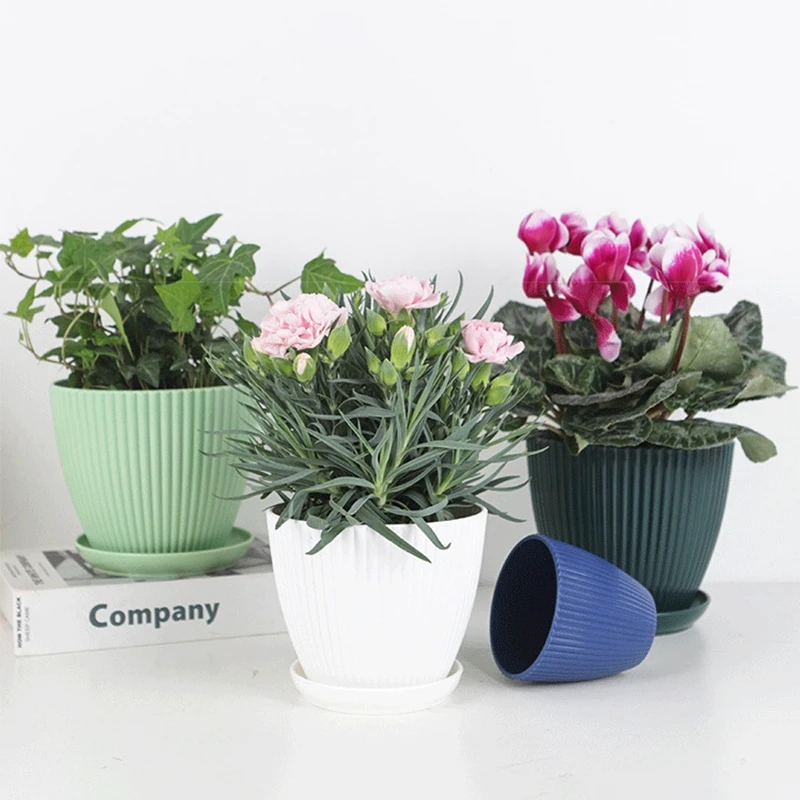 Plastic Flower Pot Succulent Plant Pot with Tray Round Double Layer Small Flowerpot Home Office Desktop Decoration flower pot,plant pot