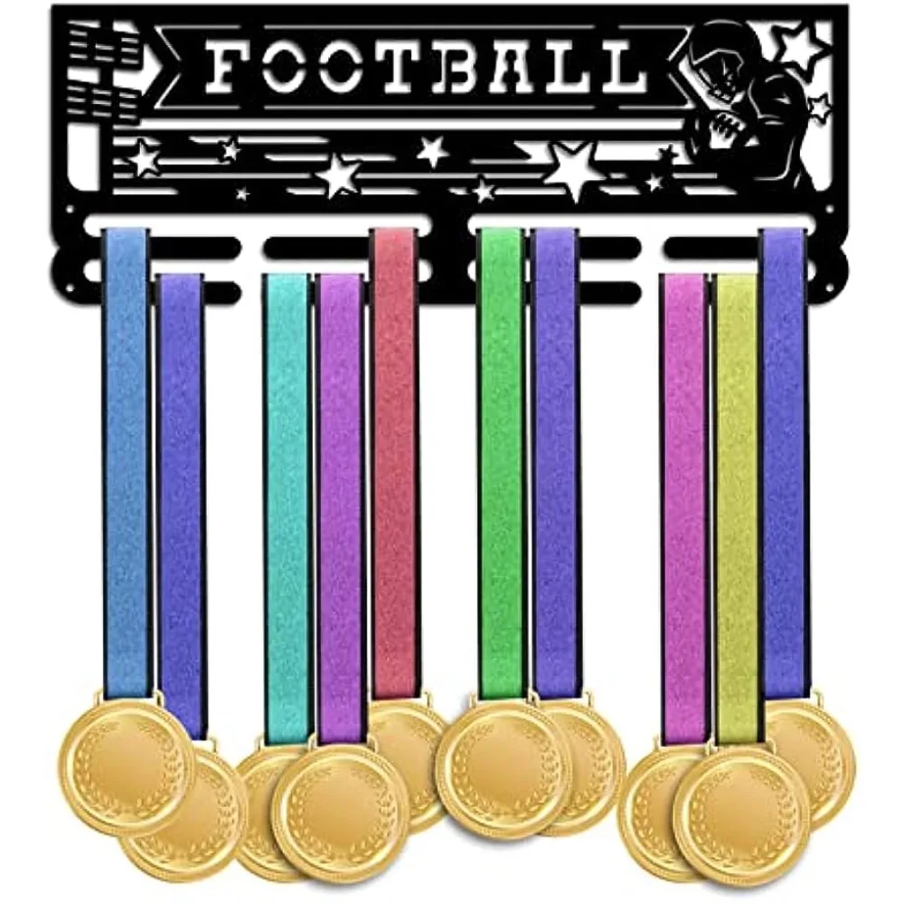 

Football Medal Hanger Holder Medal Display Rack Hanger Awards Ribbon Cheer 2 Lines Sport Award Rack Wall Mount Iron Frame