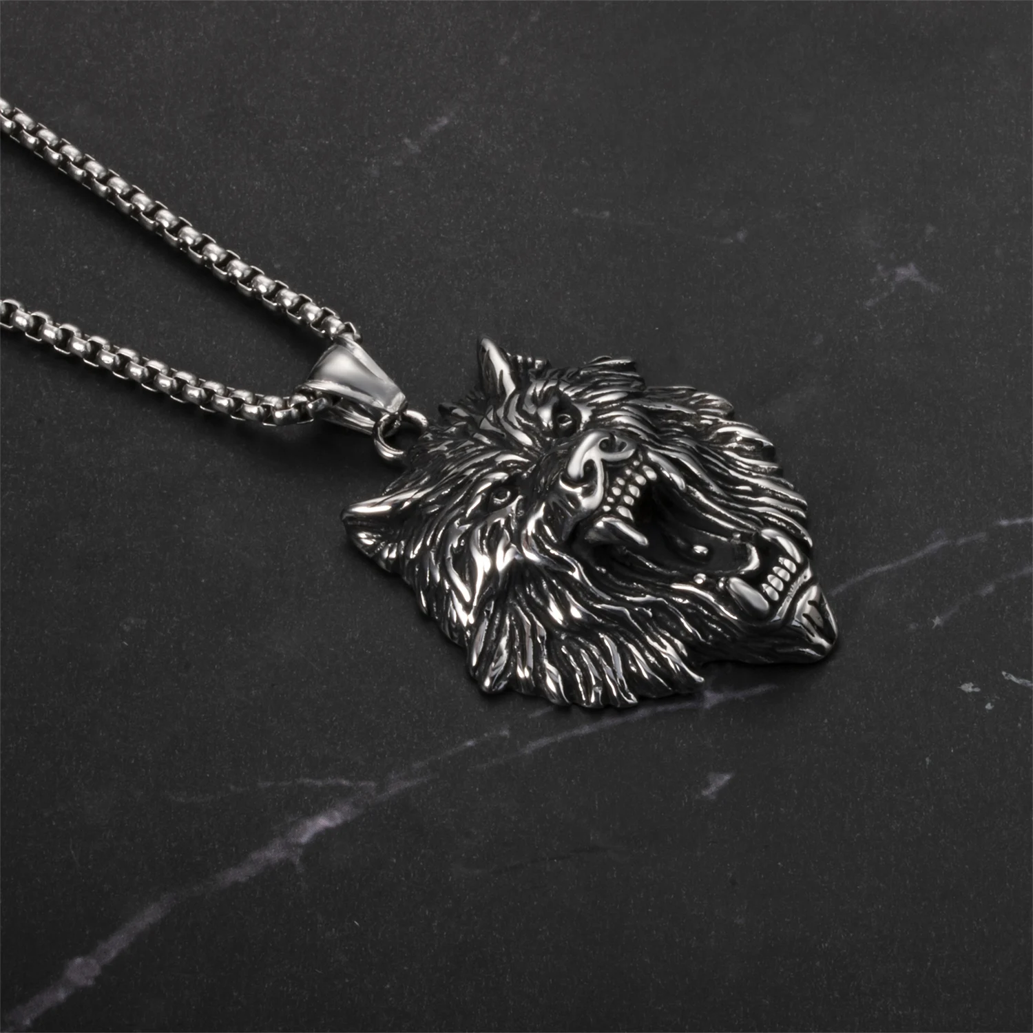 316L stainless steel Viking Wolf Head Pendant Necklace Classic Animal Punk Vintage jewelry