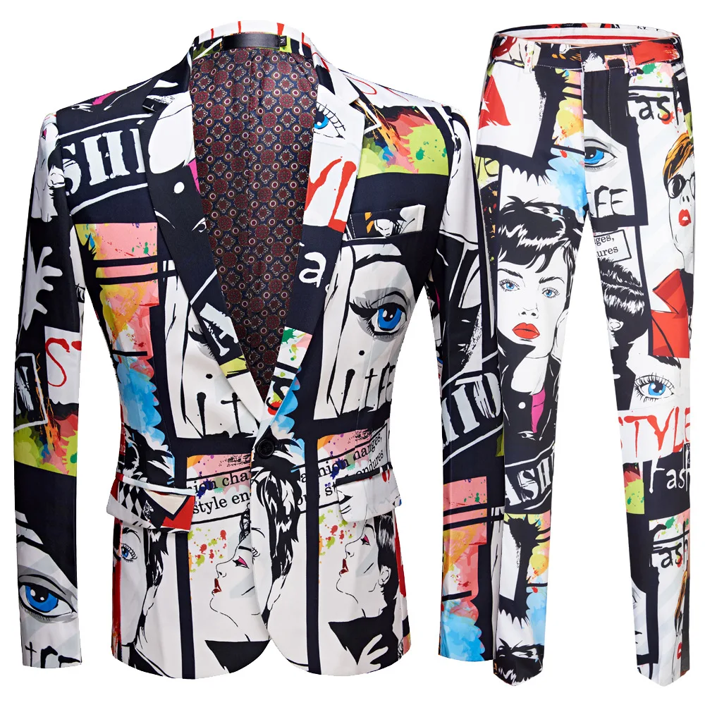 

Men's Suit Bridegroom Wedding Tuxedo 2022 New Style Blazer Pattern Jacket Pant 2 Piece Slim Fit Men's printed suit