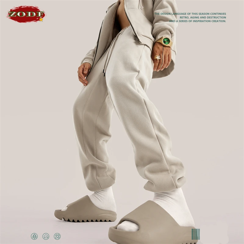 Men Fleece Sweatpants Loose Retro Hip Hop Winter Joggers