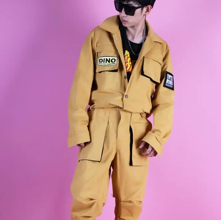 

2020 new mens multi pocket khaki jumpsuit high streetwear hip hop jumpsuit