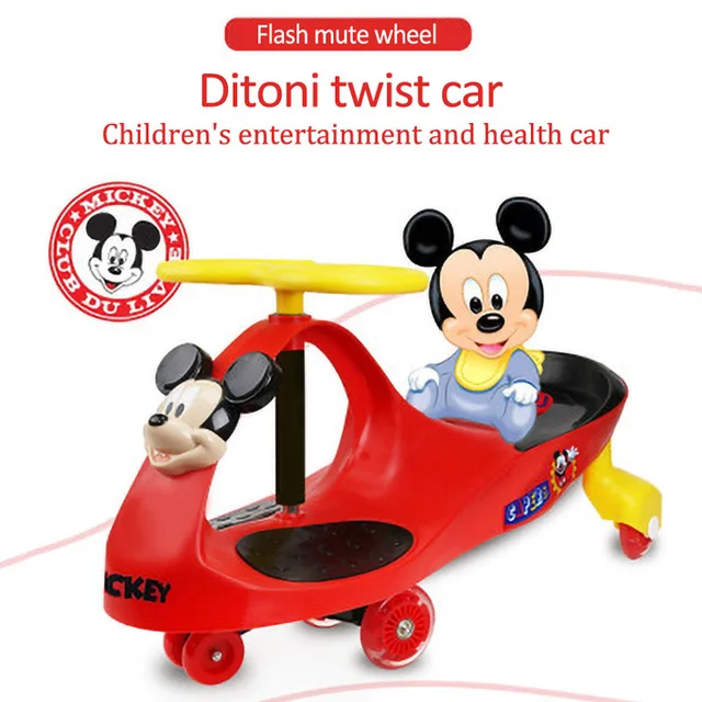 Disney Baby Swing Car 2-10 Year Old Children 3wheel Lengthening Music Scooter Mickey Mouse Elsa Kids Adults Flash Wheel Tricycle 1