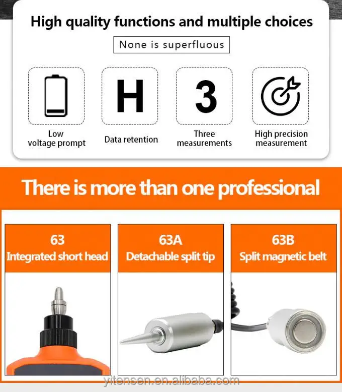 VC63B Mini Orange Digital Vibration Meter 1-1999um Displacement Velocity0.1-199.9mm/s RMS Vibrometer 6