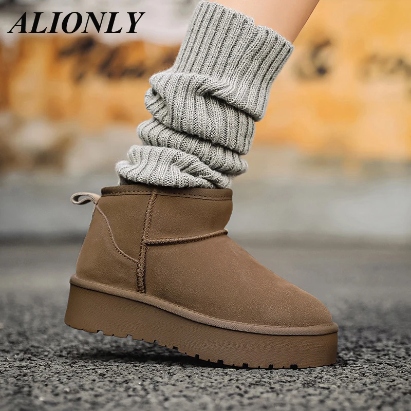 

Alionly 2024 Winter New Thick Sole Snow Boots Women's Short Tube Plush Thickened Short Boots