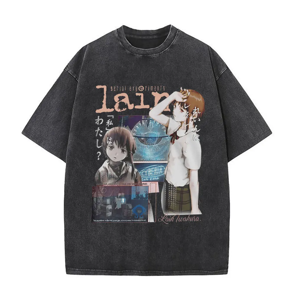 Anime Serial Experiments Lain Vintage Washed T-Shirt Iwakura Manga