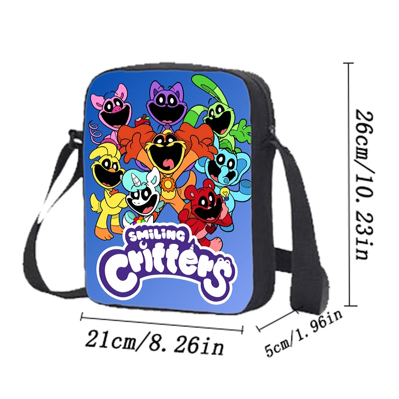 Smiling Anime Critters Shoulder Bags for Boy Girls Cartoon Printing School Bags Lights Weight Crossbody Bags with Silt Pockets