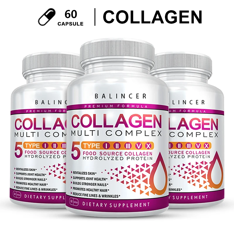 

Balincer Hydrolyzed Collagen Supplement - For Skin, Hair, Nail Health, Type I, II, III, V, X, Gluten Free | Non-GMO