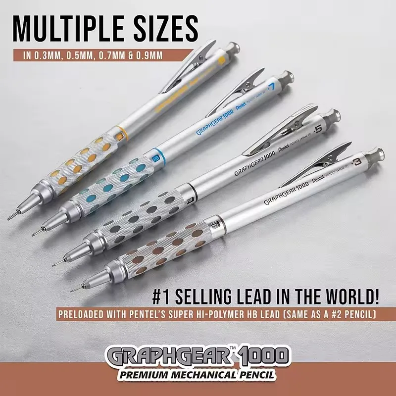 Pentel Graph Gear 1000 Mechanical Drafting Pencil With Eraser Metal Body 1pc Automatic Pencil Japanese 0.5 mm 0.3 mm 0.7 0.9 mm 2