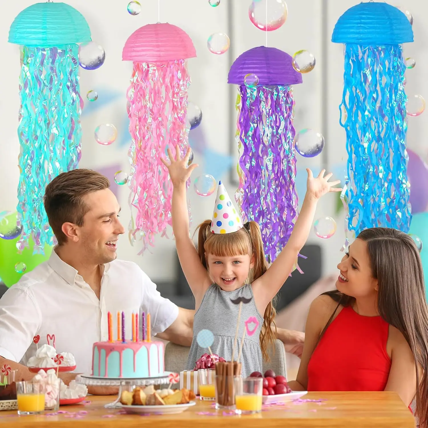 Quallen-Papierlaternen, Meerjungfrau, Geburtstagsparty-Dekorationen, bunte Quallen-Hängelaternen, Happy Ocean Theme, Geburtstagsdekoration – Detail 8