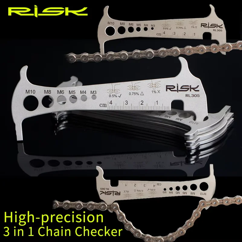 RISK 3 in 1 자전거 체인 체커 스테인레스 스틸 사이클링 볼트 측정 체인 후크 자전거 수리 도구
