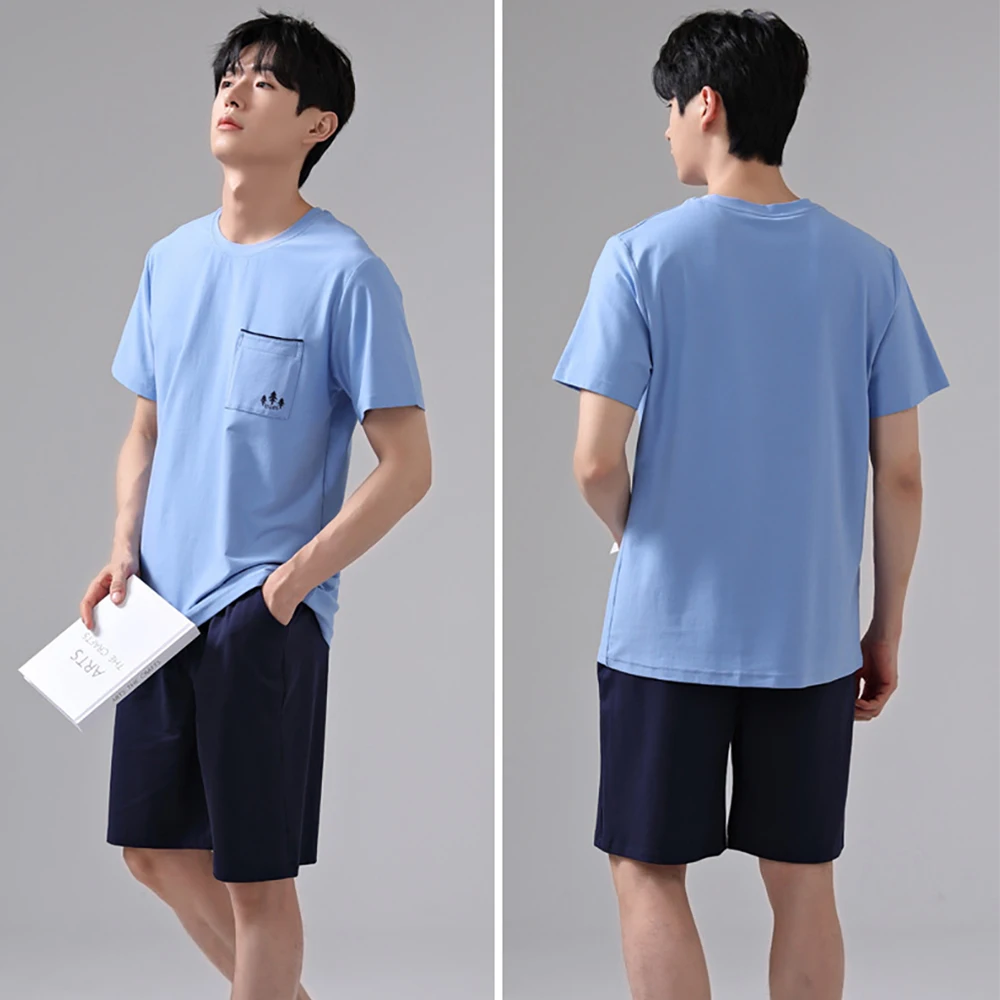 M-4XL Big Size Men's Pajamas Set 100% Cotton Summer Thin Short Sleeve Sleepwear Print Shorts Forest Style Casual Pijama Hombre