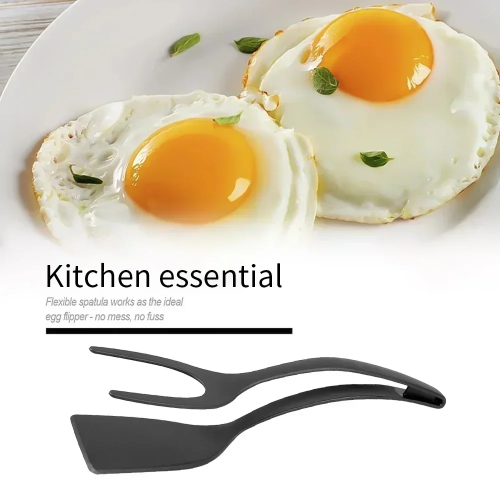 Description Picture 6 of itemNew 2 In 1 Nylon Grip Flip Tongs Egg Spatula Tongs Steak Spatula Tongs Clamp Pancake Fried Turners Kitchen Accessories