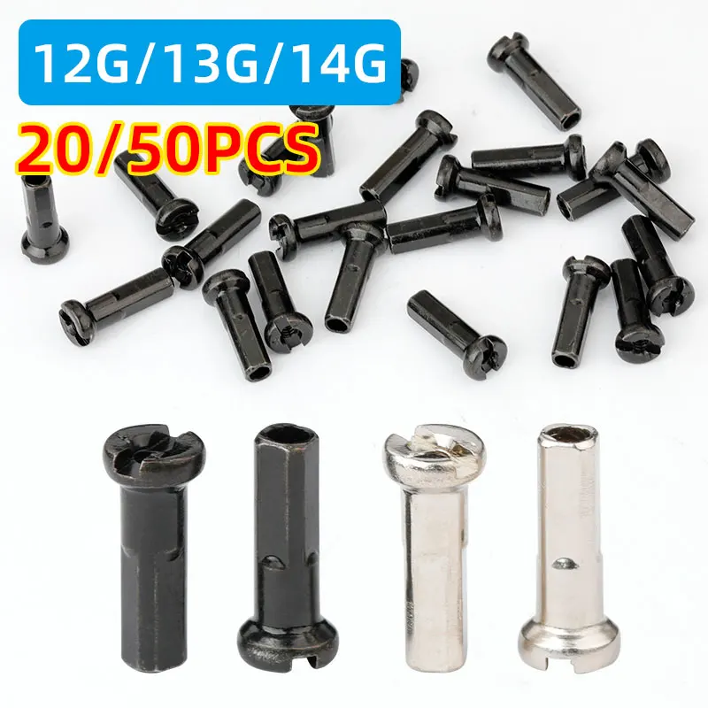 20/50PCS Brass Spoke Nipples 14G 13G 12G MTB Road Bicycle E-bike Scooter Rim Caps CU Nuts Copper Parts Coated Silver or Black bike spokes nipples