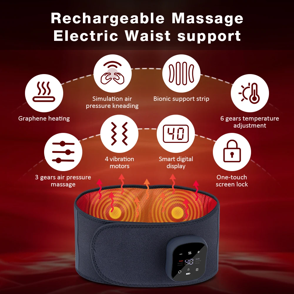 Cintura elettrica in grafene, fascia lombare con compressione calda wireless, dispositivo riscaldante per massaggio vibrante in vita_voghion.com