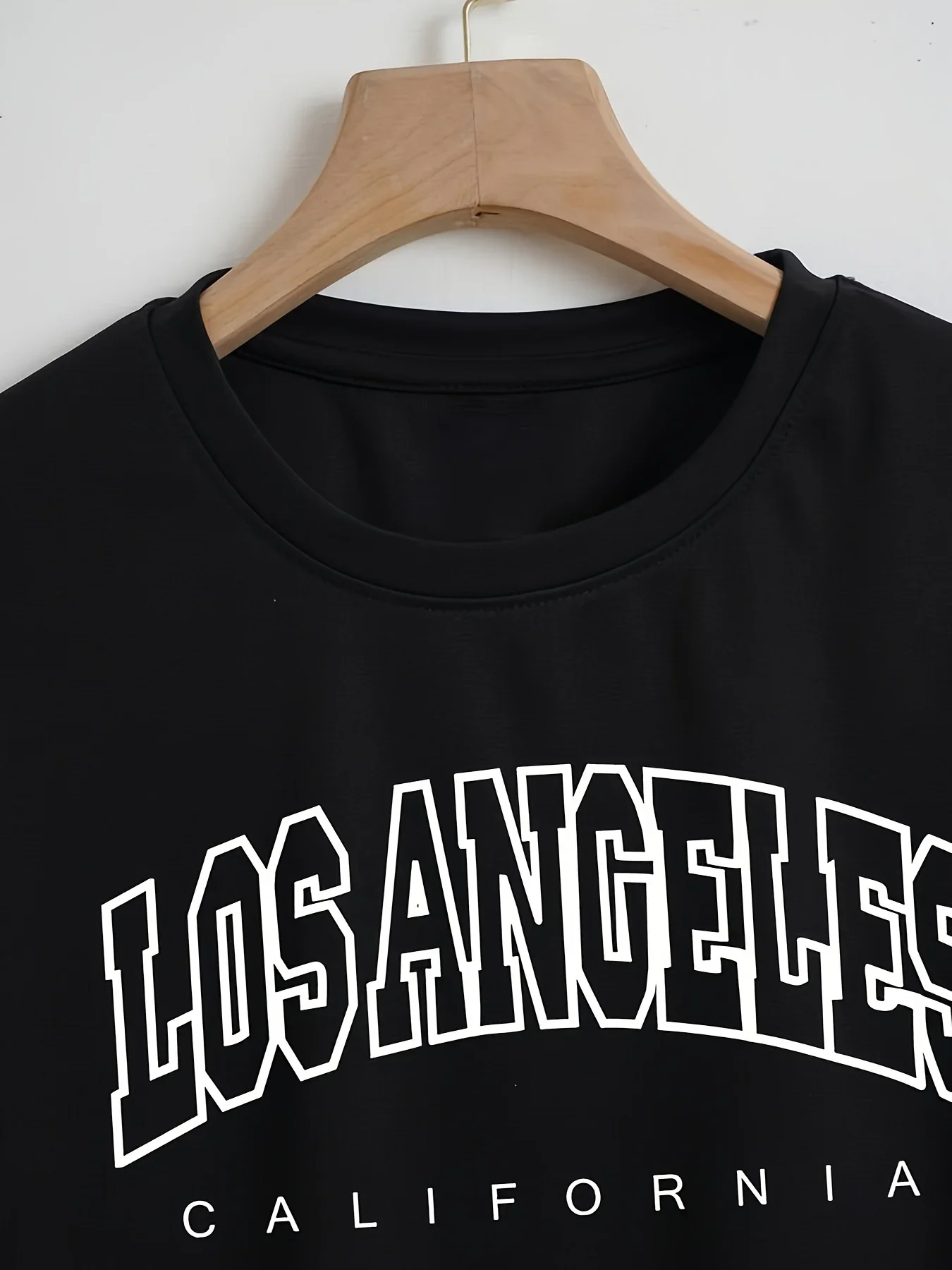Losangeles 레터 프린트 티셔츠, 캐주얼 반팔 크루넥 크롭탑, 용수철 여름 여성복