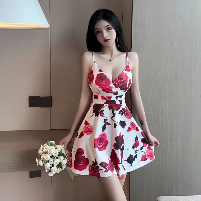 2023 새로운 이브닝 작업복 섹시 플러스 사이즈 드레스 발 목욕 기술자의 의류 기질 로우 컷 V-neck 하이 웨이스트 스커트 