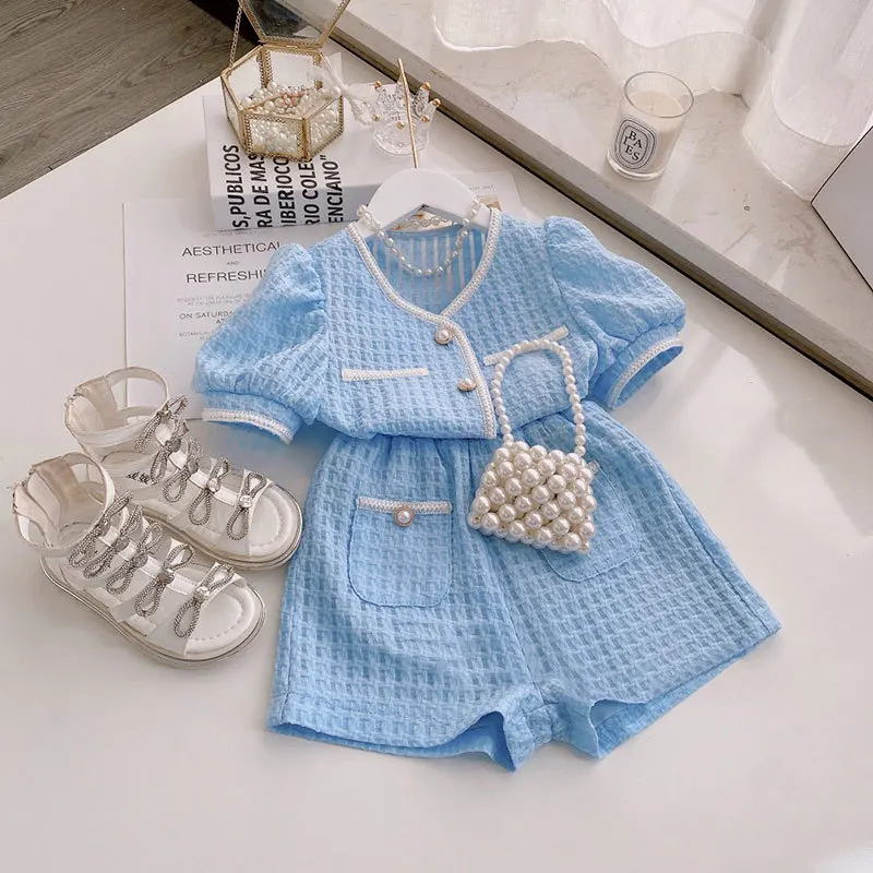 Girls' Suit Summer New Style British Style Skirt Suit Two-piece Suit Chain Bag Kids Clothes Girls Kids Clothes Girls