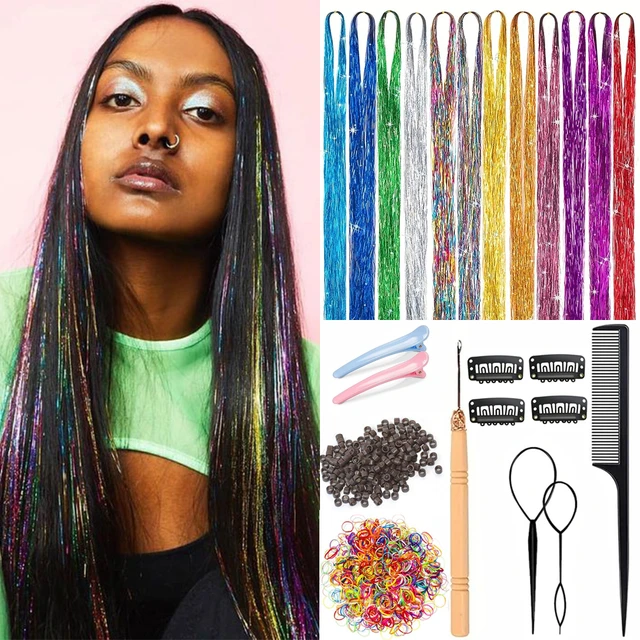 Hair Tinsel Kit 36 48 Inch Tinsel Hair Extensions Kit with Tools Fairy Hair  Tinsel Heat Resistant Highlights Sparkling Tinsel - AliExpress