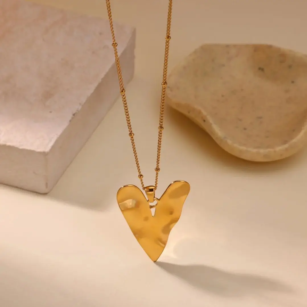 316L Stainless Steel Heart Necklace For Women Gold Plated Irregular Pendant