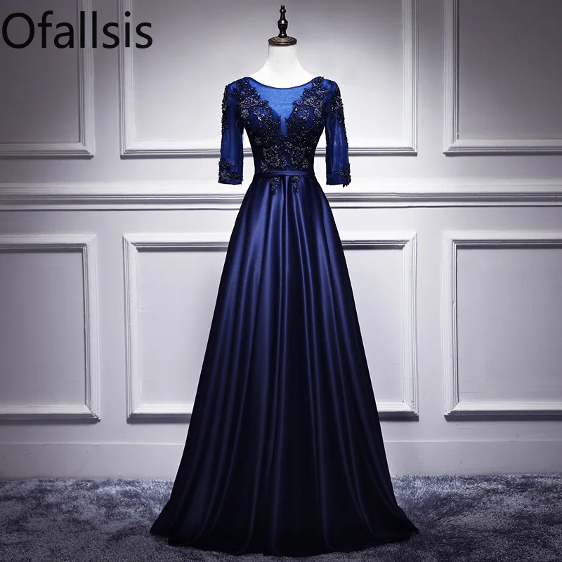 

Ofallsis High End O neck Embroidery Evening Dress Women's 2024 New Deep Blue Long Elegant High End Banquet Host Evening Dresses