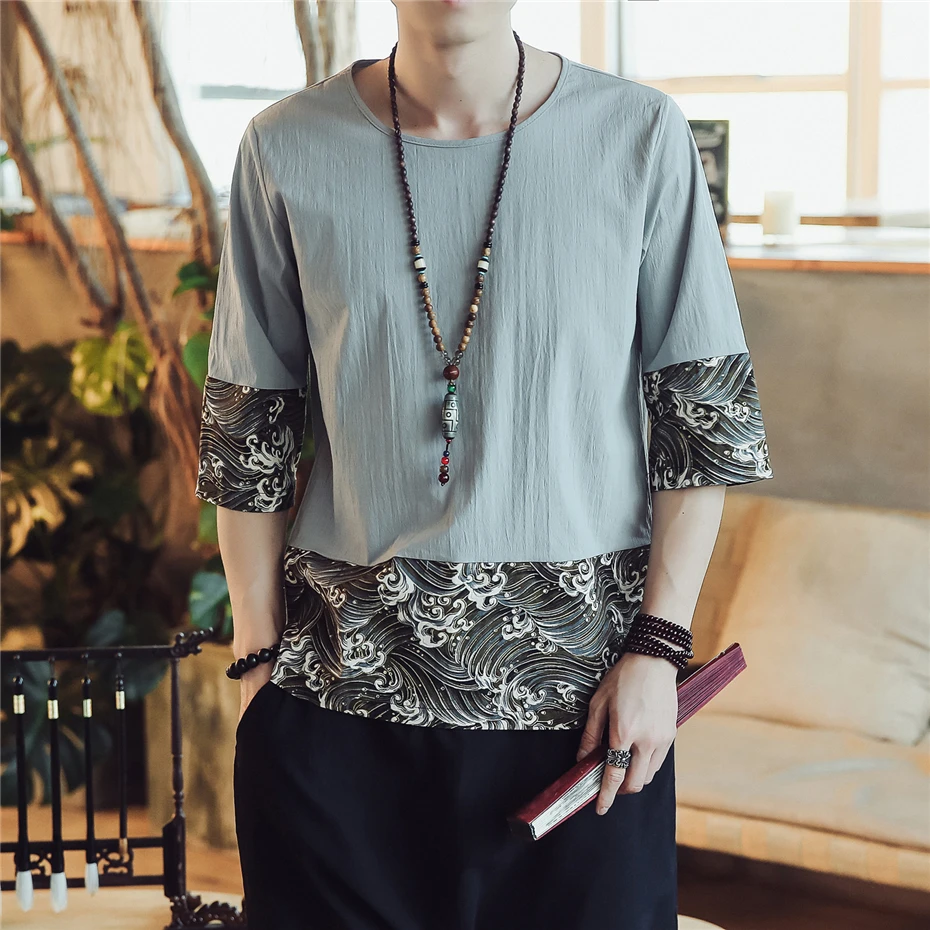 

Summer T-shirt Men Harajuku Wave Patchwork Short Sleeve T Shirt Fashion Casual Tops Tees Male