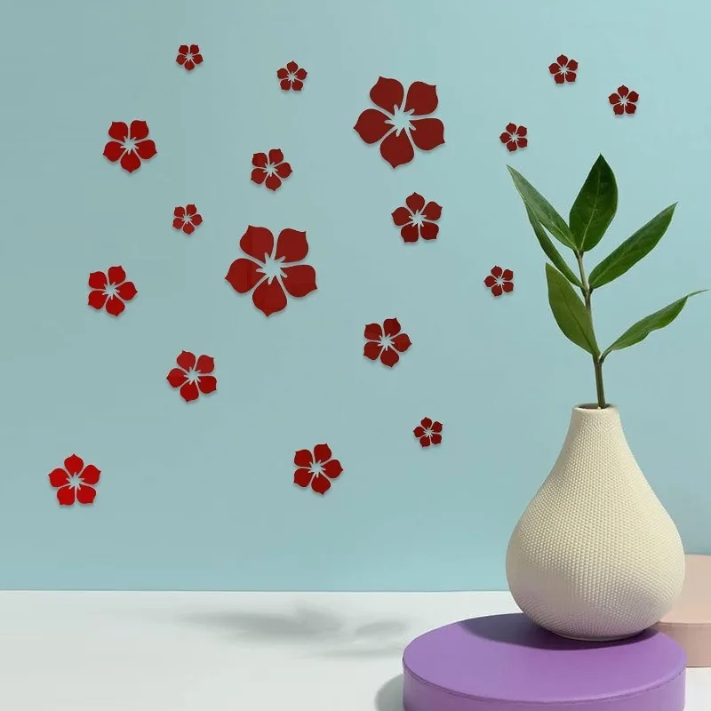 Mirror Face Flower Acrylic 3D Wall Decals Self-Adhesive Removable Decor Home Background for Bedroom TV Wall  Art Mural Stickers