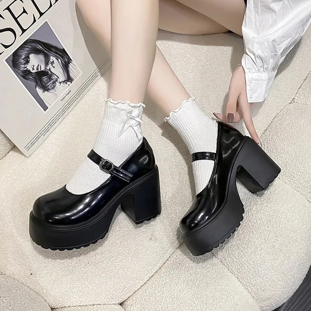 LunaCore Chunky Mary Janes – Black Patent Platform Heels