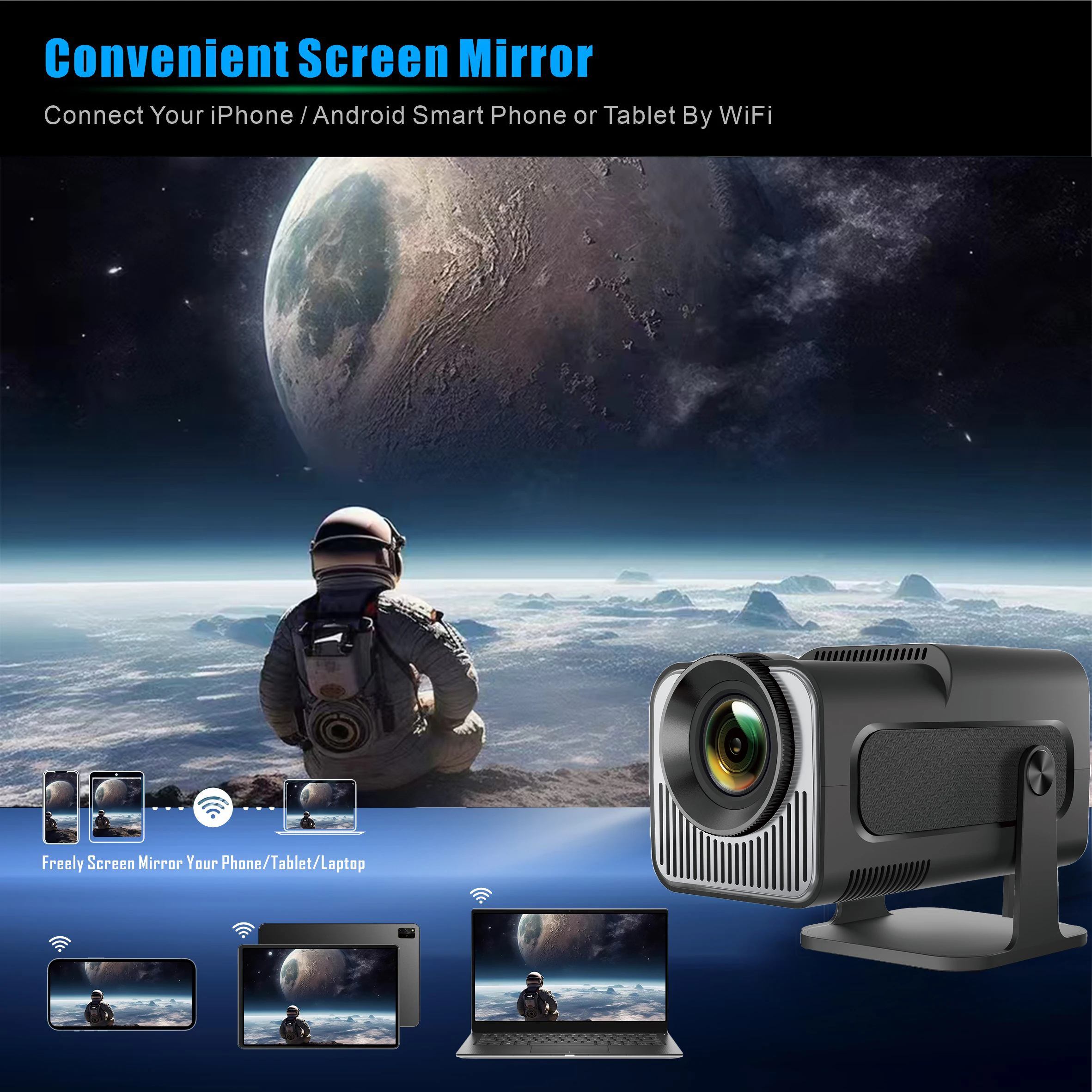 HY320Mini Projector Android11 H713 Wifi6 320ANSI Native 1280*720P BT5.0 Support 1080P 4K HD Home Cinema Outdoor Travel Projector