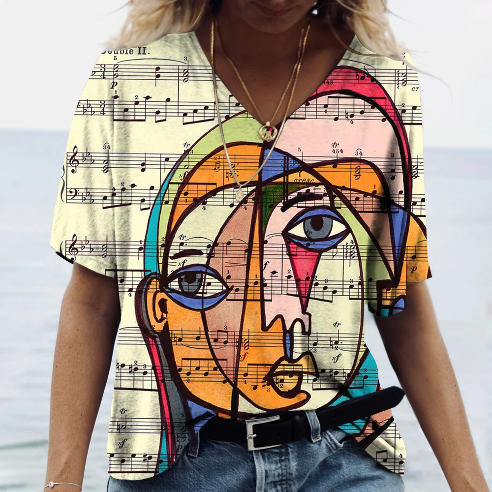 Women's T-shirt Abstract Art Face Print Girls Clothing 3D