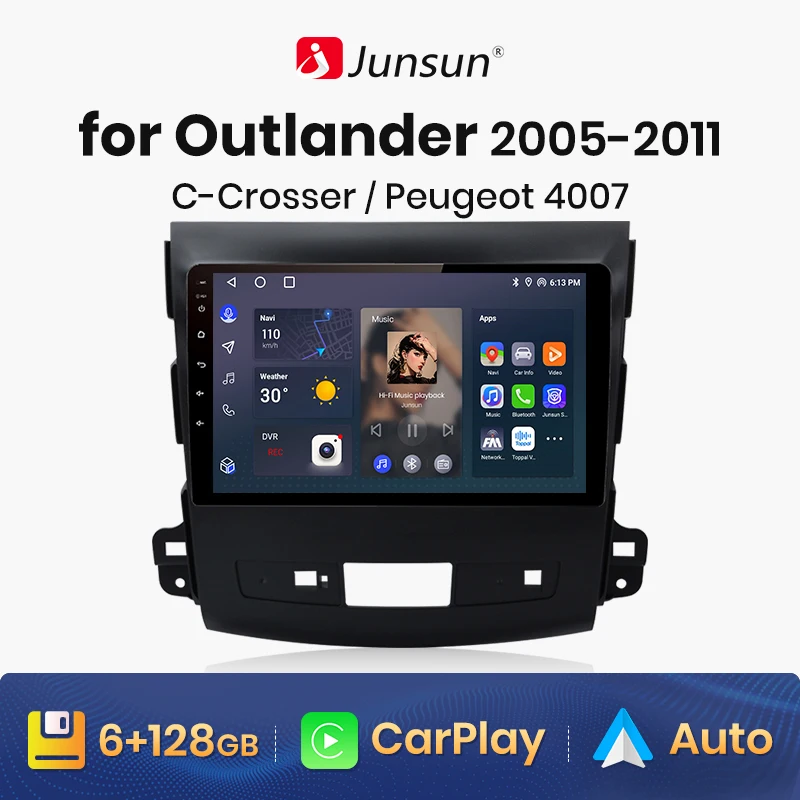 Junsun V1 AI Voice Wireless CarPlay Android Auto Radio for Mitsubishi Outlander xl 2 2005-2011 for Citroen C-Crosser 4G Car