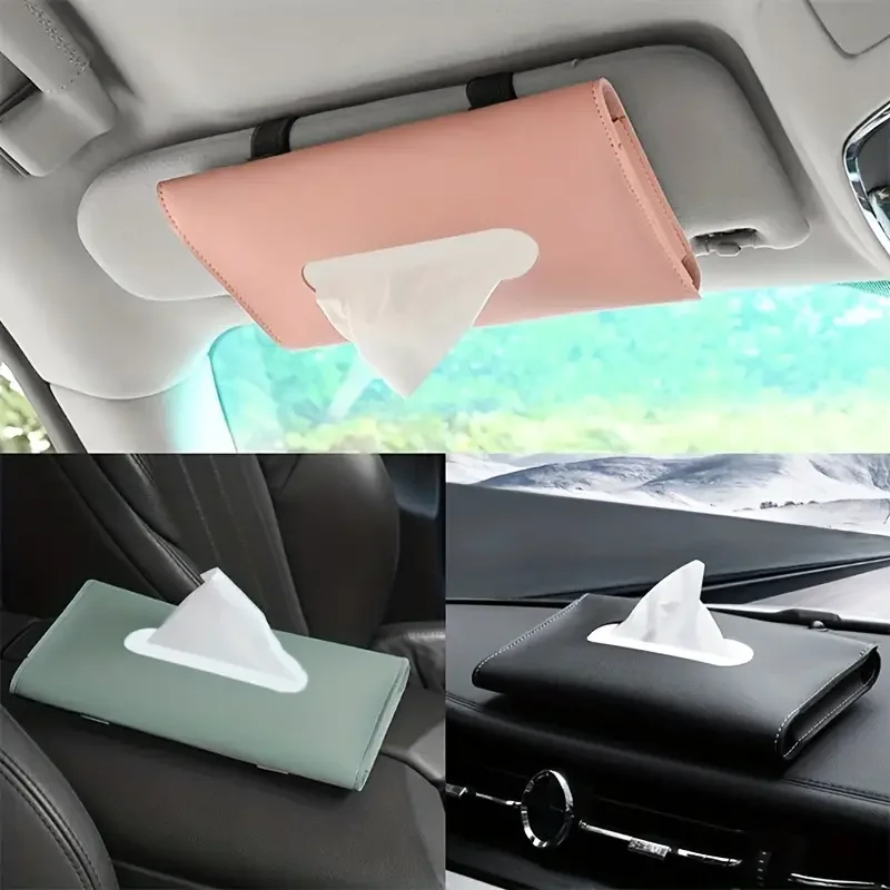 Car Tissue Box PU Leather Car Sun Visor Hanging Tissue Box Holder Auto Interior Storage Organizer Napkin Holder Accessories