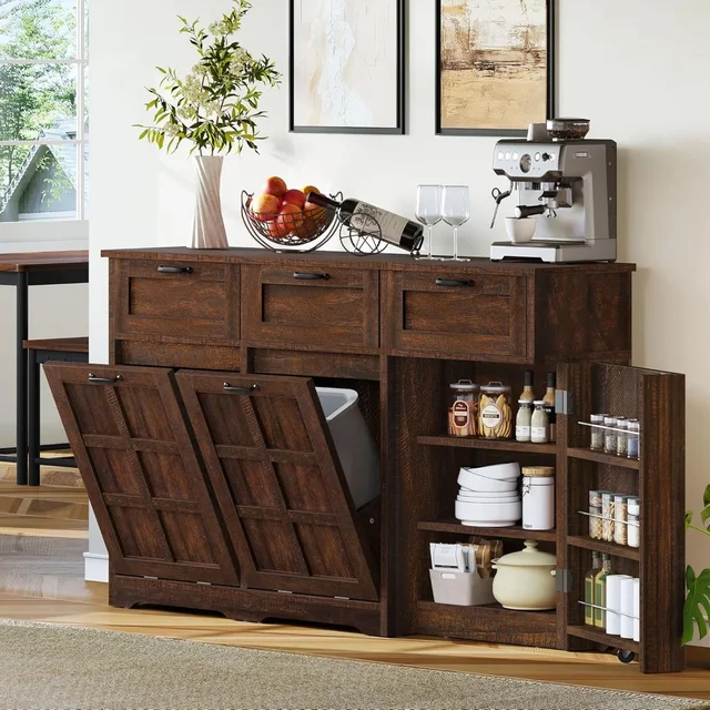 ตู้ขยะคู่แบบอเมริกันสำหรับห้องครัว, ตู้เก็บขยะแบบเอียงพร้อมลิ้นชัก, เกาะกลางครัวพร้อมที่เก็บของ, ซ่อนอยู่ 6