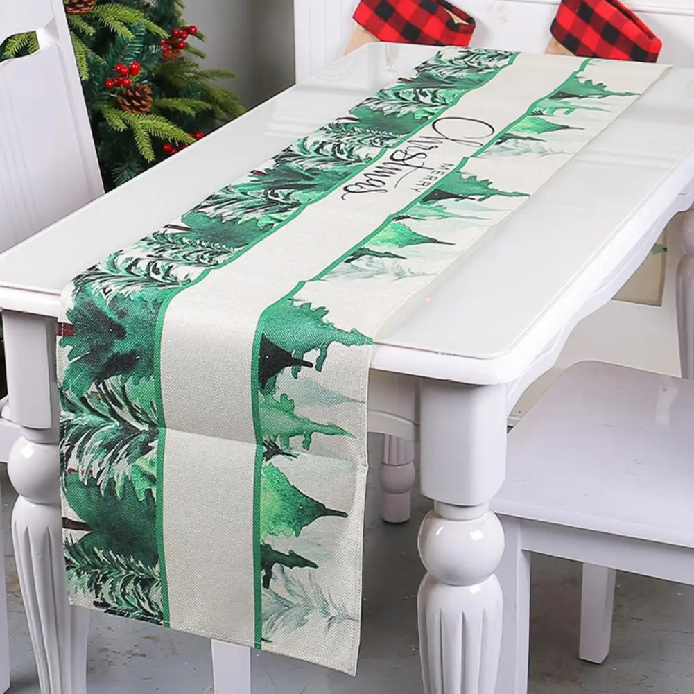 

Christmas Table Runner Green Elf Hands Tree Ball Print Seasonal Rectangle Faux Flax Xmas Theme Dining Table Cloth Cover Holiday