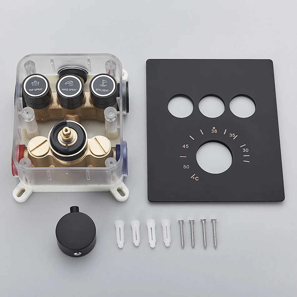Matte Black 2 and 3 Ways Thermostatic Valve Mixer Bathroom Shower Faucet Accessory Water Temperature Concealed Control Diverter