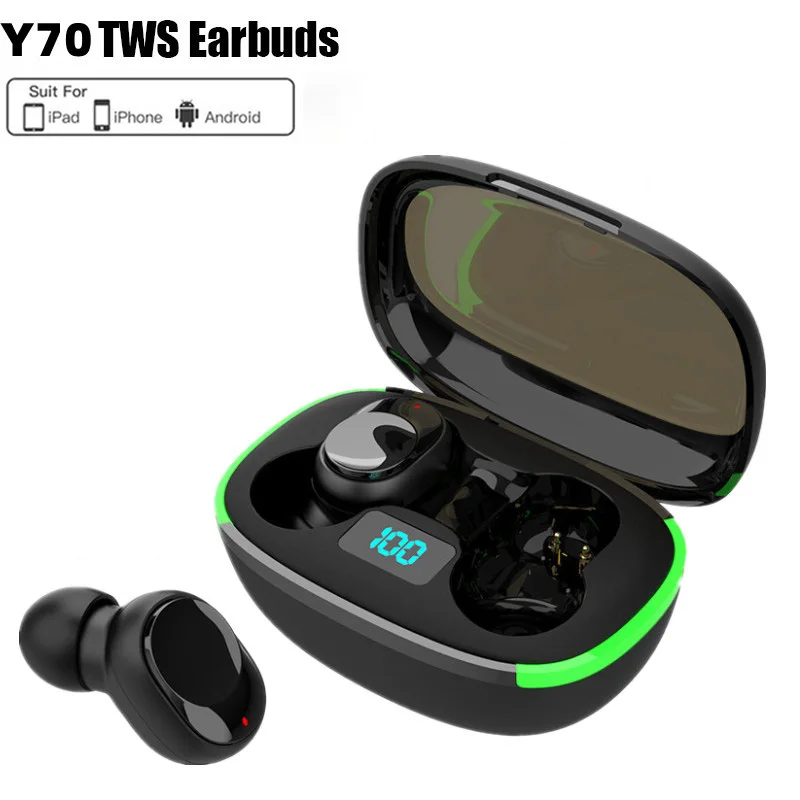 

Y70 TWS Fone Wireless Bluetooth Headset Hearing Aid with LED display Stereo Touch Noise Cancelling Sports Headset Bluetooth 5.0