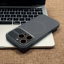 Premium Soft Liquid Silicone Case with MagSafe Charging and Glass Lens Cover - iPhone 16 (Dark Gray)
