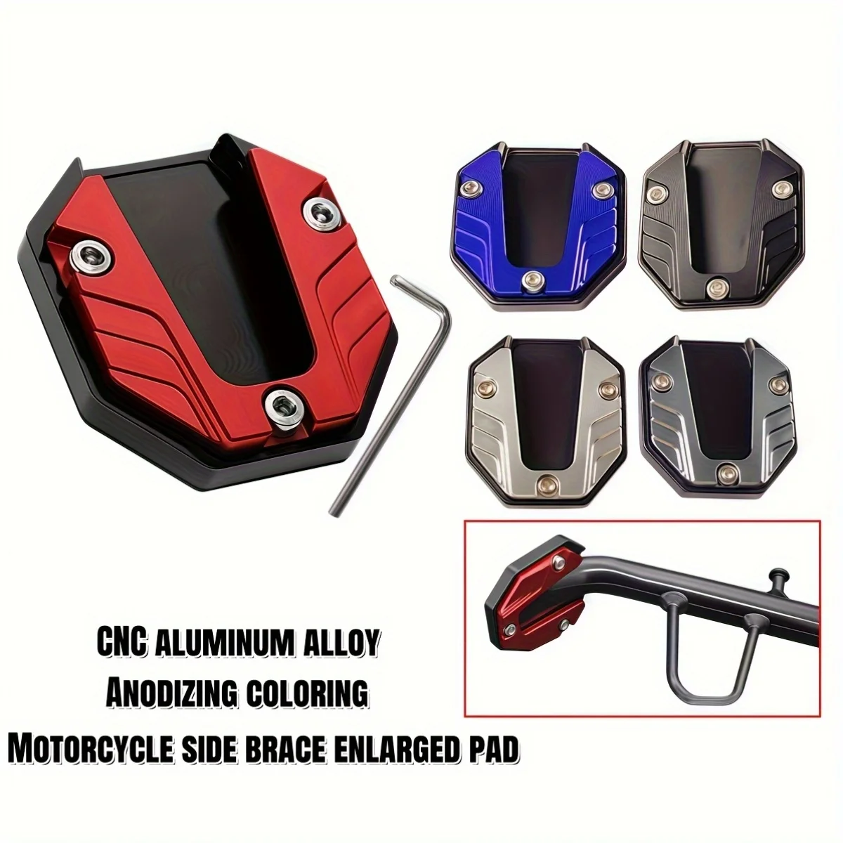 Motorcycle Modified Aluminum Alloy Kickstand Plate, Durable Enlarged Auxiliary Side Kick Block, Anti-Slip Footrest Edge