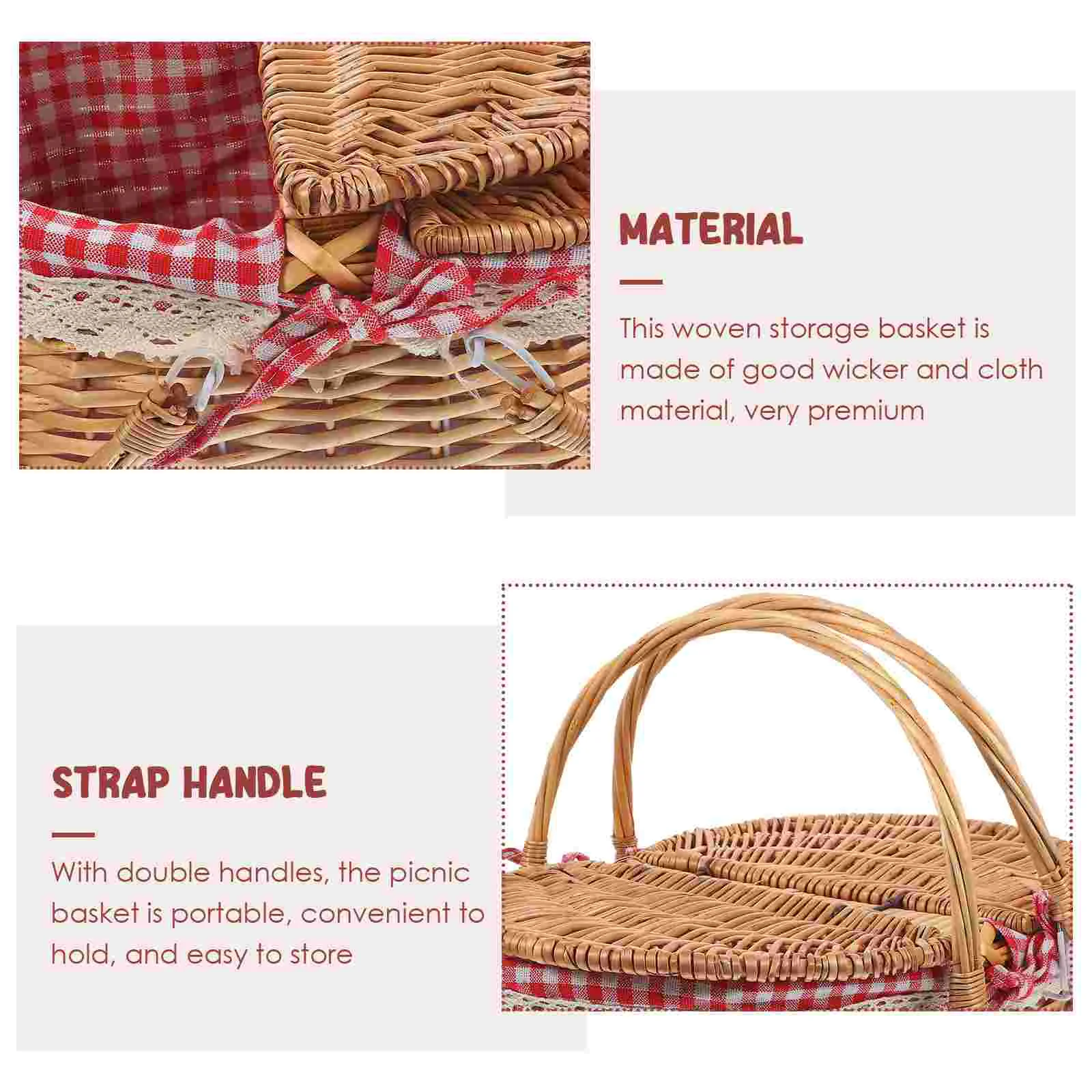 Wicker Basket with Handles Cute Baskets for Gifts Picnic Lid Woven 2