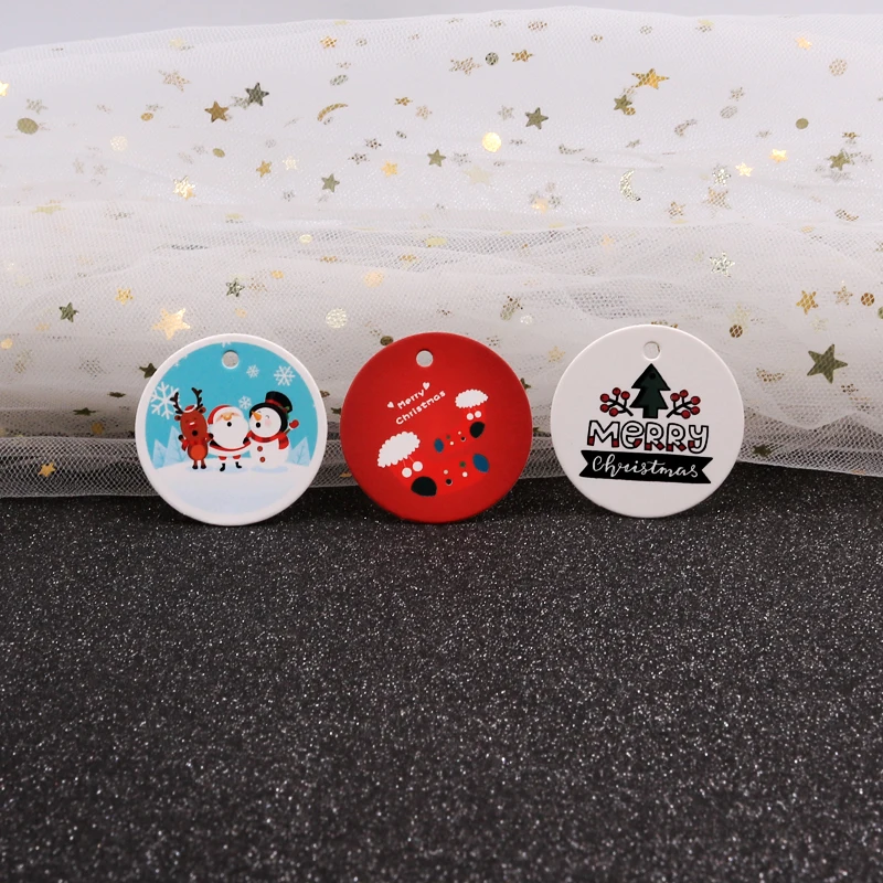

Newly 3.5cm Thickened Christmas Round Paper Cards Hang Tags 20pcs/Lot Fashion Concise Price Tags Diverse Christmas Figure Tags