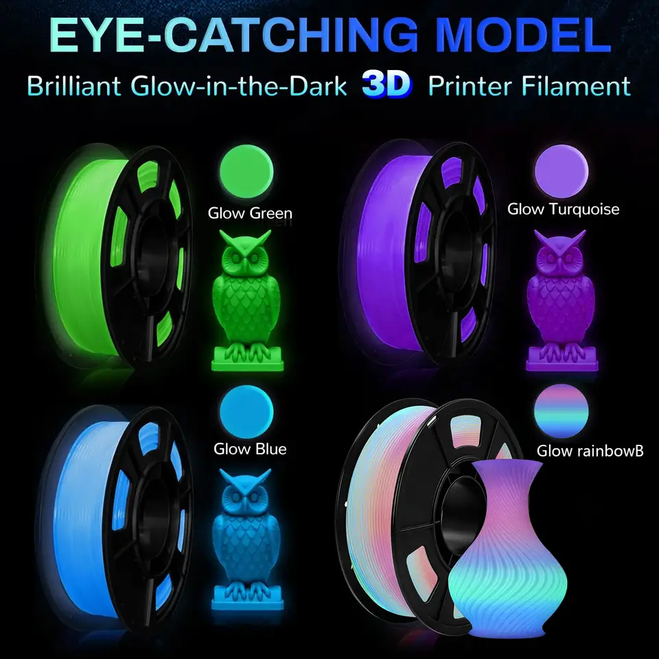 250g Glow in The Dark Filament Multicolor, Green, Blue, Purple and Rainbow, PLA Filament 1.75 mm, 3D Printer Filament Bundle image 3