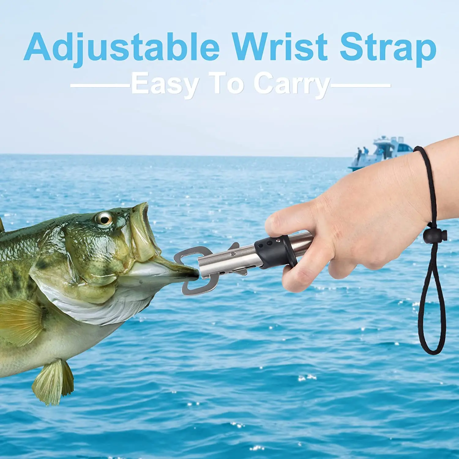 Fish Lip Stainless Steel Fish Grip Holder Fishing Tool with Wrist Strap